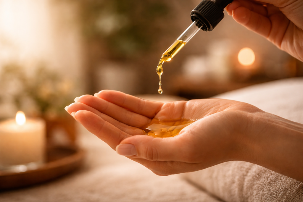 Massageöl wird für eine professionelle Massage in Lahr vorbereitet